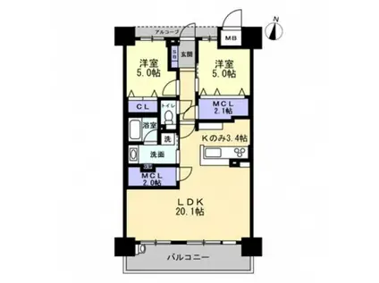 アルファスマート神辺III(2LDK/3階)の間取り写真