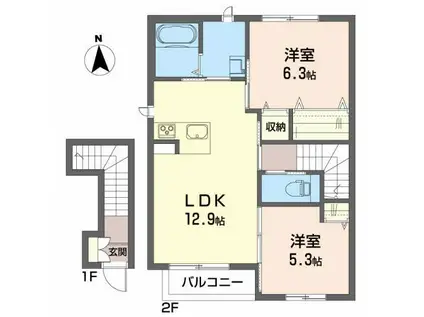 セレーナ(2LDK/2階)の間取り写真
