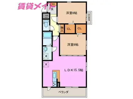 ラウレアII(2LDK/3階)の間取り写真