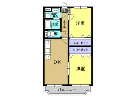 マーブルハイツ坂元A(2DK/2階)の間取り写真