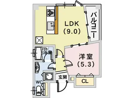ポコアポコ三宮ハイタワー(1LDK/11階)の間取り写真