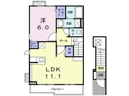 ブリーズ・ヒル(1LDK/2階)の間取り写真