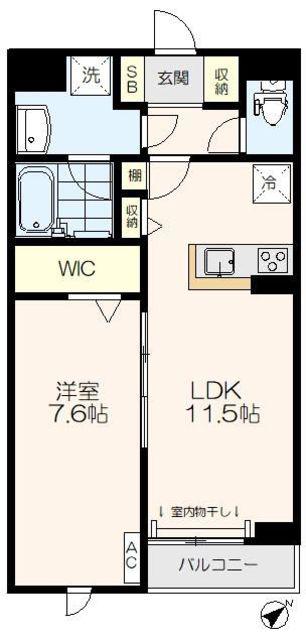 グランデSS高野台(1LDK/2階)の間取り写真