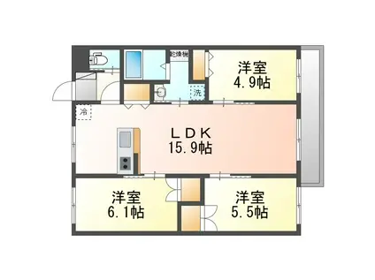 福木グランデ ヤブ(3LDK/2階)の間取り写真