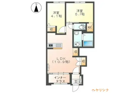 アンバーシャトーII(2LDK/1階)の間取り写真