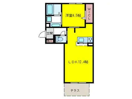 Kスタイル清水(1LDK/1階)の間取り写真