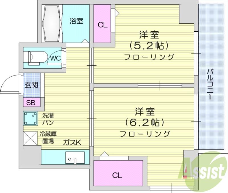 リッツコート宮町(2DK/3階)の間取り写真