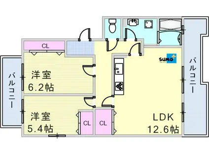 井吹東シティコート14号棟(2LDK/2階)の間取り写真