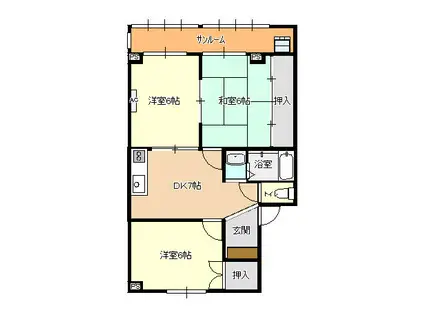 サンライズ1(3DK/2階)の間取り写真