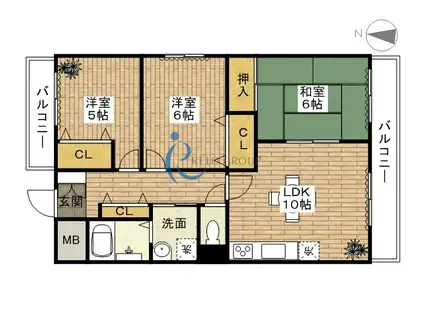 片岡マンション4(3LDK/3階)の間取り写真