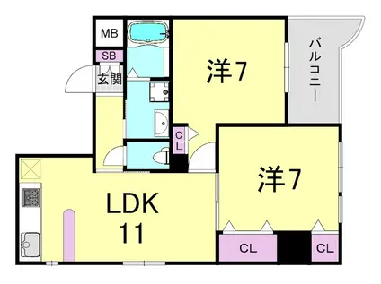 GRAZIOニホンイチ(2LDK/9階)の間取り写真