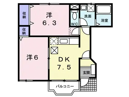 サウスウィンズ(2DK/1階)の間取り写真