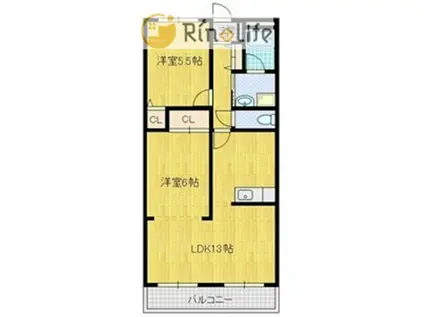 ロイヤル八尾久宝寺(1LDK/2階)の間取り写真