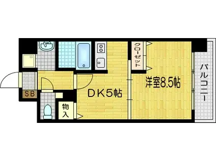 ベルエトフYII(1DK/6階)の間取り写真