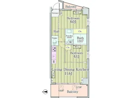 グランクリュ新宿御苑(2LDK/9階)の間取り写真