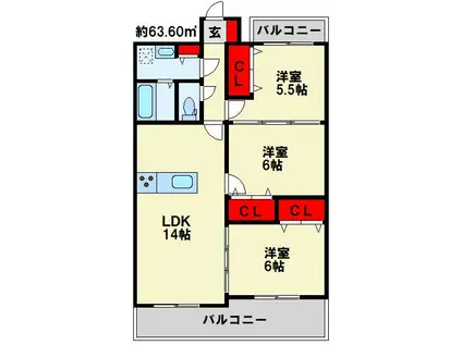 ERURISUTON KATO(3LDK/5階)の間取り写真