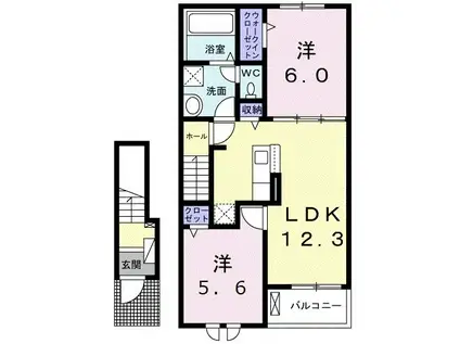 ブラン ノワール(2LDK/2階)の間取り写真