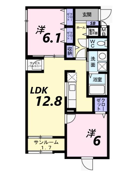 サンリット・レジデンス(2LDK/1階)の間取り写真