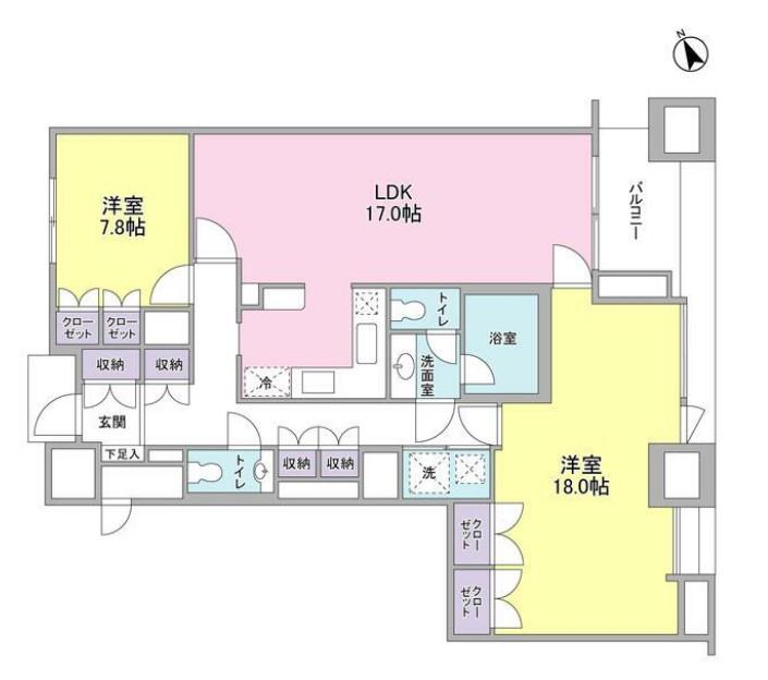 愛宕ビューアパートメント(2LDK/15階)の間取り写真
