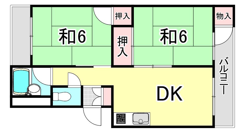 リョウズガーデンズ(2DK/4階)の間取り写真