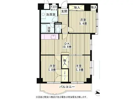 カーザ・エッチェルサ世田谷(3LDK/1階)の間取り写真