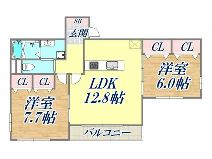コルン コゥロエン(2LDK/1階)の間取り写真
