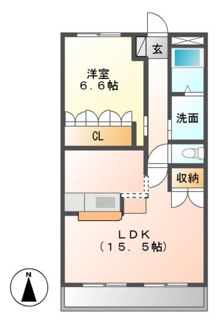 グランメール(1LDK/1階)の間取り写真