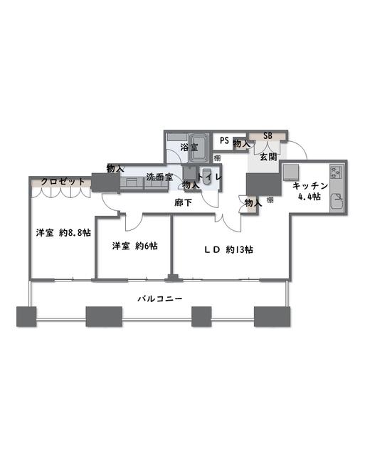 ブランズタワー南堀江(2LDK/33階)の間取り写真