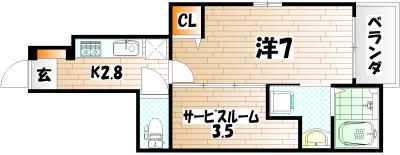 アンブラッセI(1SK/1階)の間取り写真