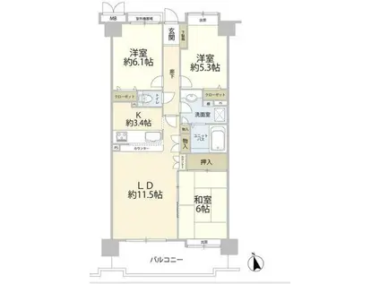 ローヤルガーデン立川けやき台(3LDK/6階)の間取り写真