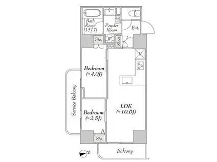 ルミ―ク浅草(2LDK/11階)の間取り写真