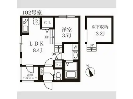 ハーモニーテラス野並V(1LDK/1階)の間取り写真