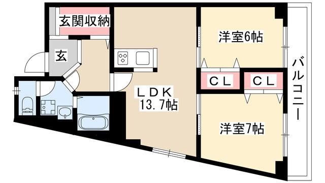 丸美ハイツ(2LDK/3階)の間取り写真