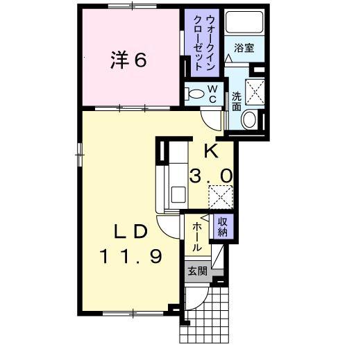 ヴューテラスII(1LDK/1階)の間取り写真