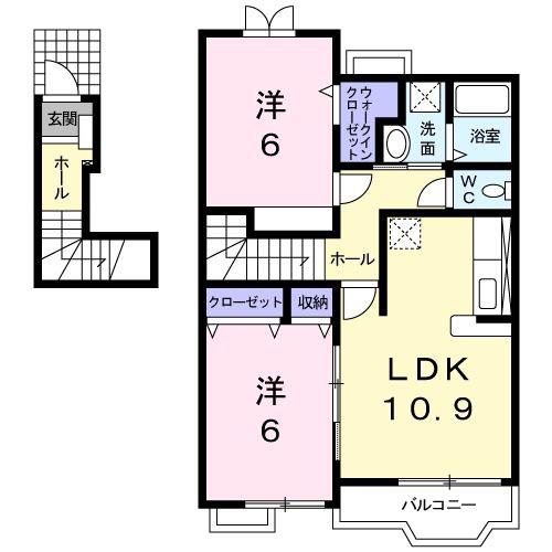 カプチーノC(2LDK/2階)の間取り写真