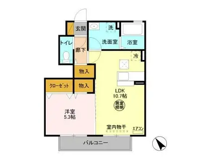 プレアデス見川F(1LDK/1階)の間取り写真
