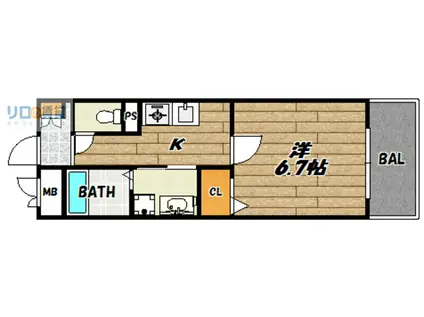 グラン・リーオ北伊丹II(1K/2階)の間取り写真