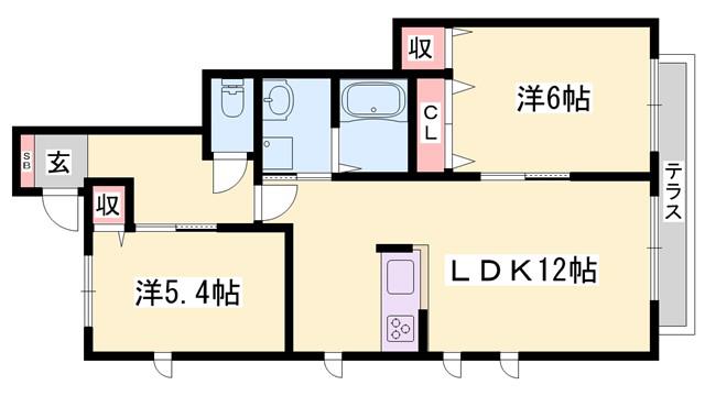 グランドゥール英賀保(2LDK/1階)の間取り写真