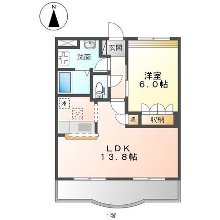 ディアベルジュII(1LDK/1階)の間取り写真