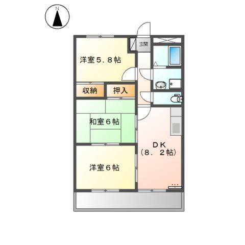 グランディール羽根(3DK/2階)の間取り写真