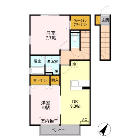 ローズコート西三島D(2DK/2階)の間取り写真