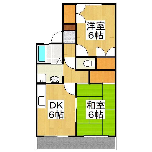 エスポワール国富B(2DK/2階)の間取り写真
