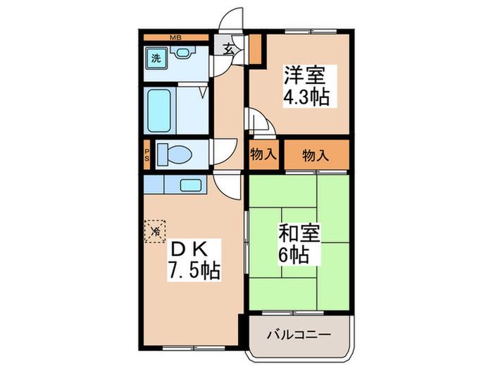 第二泰慶マンション(2DK/2階)の間取り写真