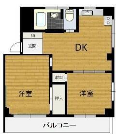 シャトーサンケイ(2DK/4階)の間取り写真