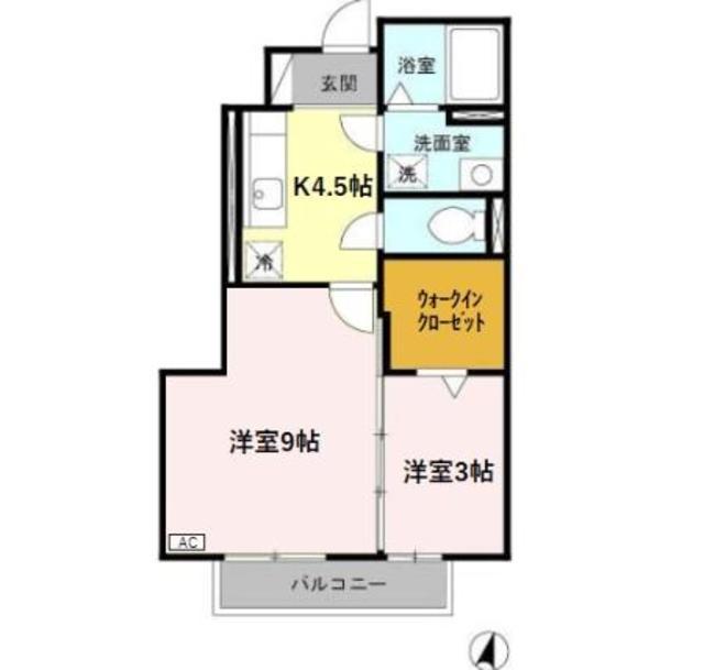 ルミエール花の木 B棟(2K/1階)の間取り写真