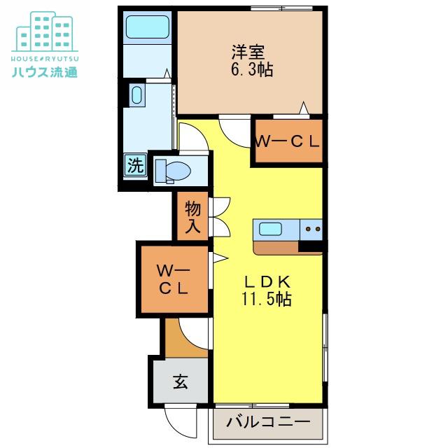 ＪＲ長崎本線 肥前古賀駅 徒歩77分 2階建 築5年(1LDK/1階)の間取り写真