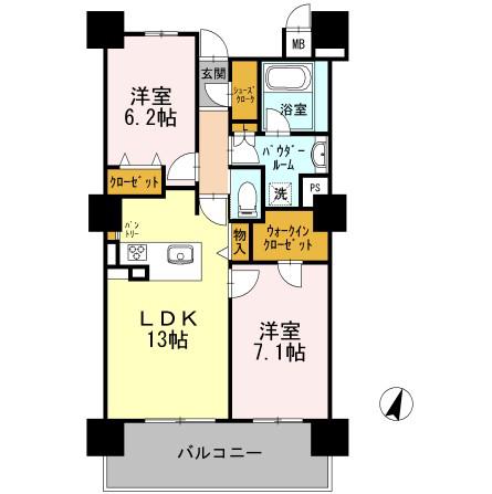 ロイヤルパークスERささしま サウス(2LDK/10階)の間取り写真