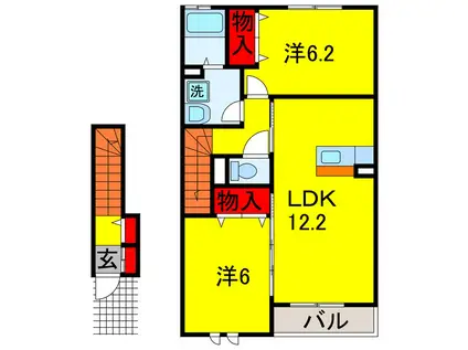 若宮ハイツ(2LDK/2階)の間取り写真