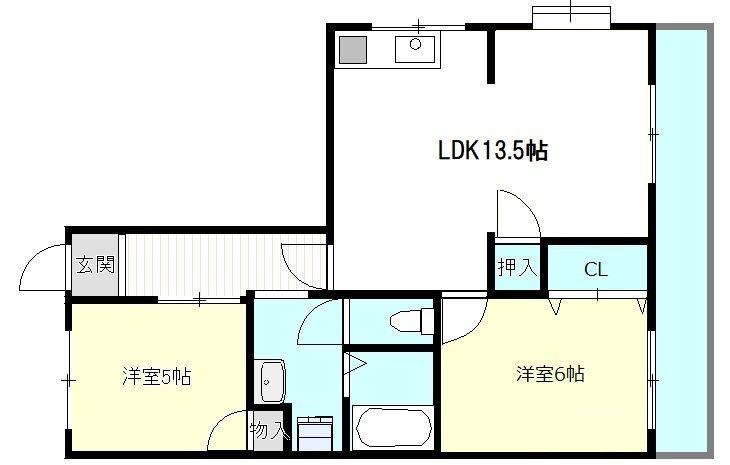 ウインステージ大鹿(2LDK/2階)の間取り写真