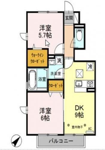 カーサ東豊田(2DK/1階)の間取り写真